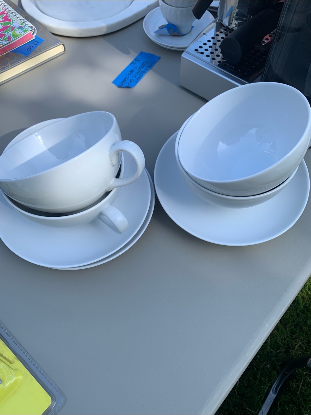 Crate&Barrel White Porcelain Cappuccino Cups and Saucers Set